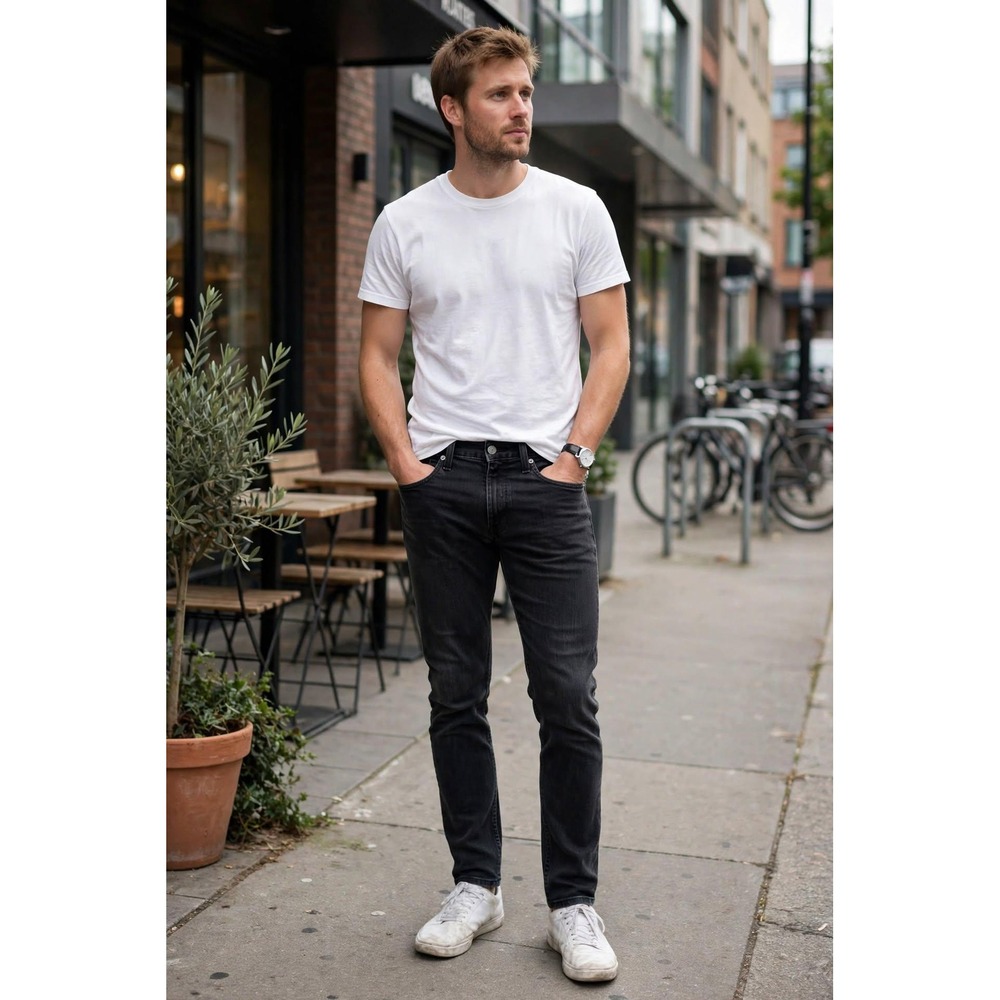 Levi's Mens W33 L32 514 Slim Straight Cut Jeans Black Faded Denim Pants